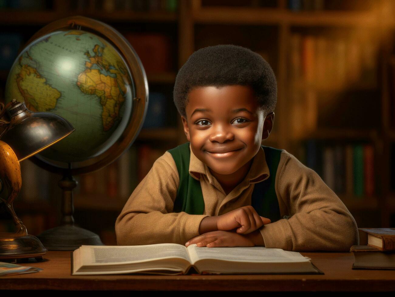 africano niño en emocional dinámica actitud en colegio ai generativo foto