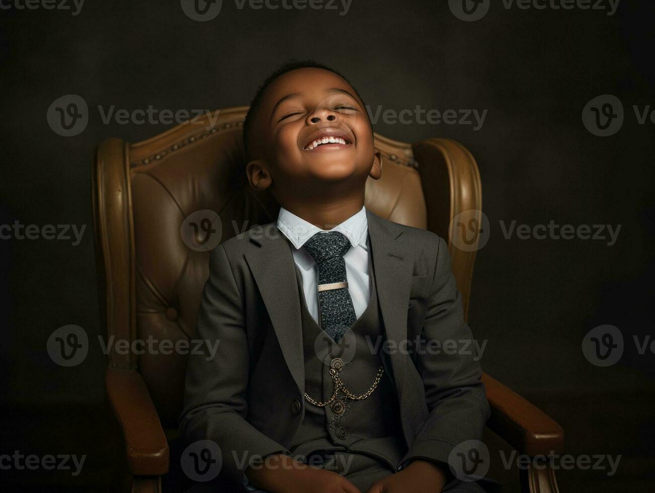 African kid in emotional dynamic pose in school AI Generative photo