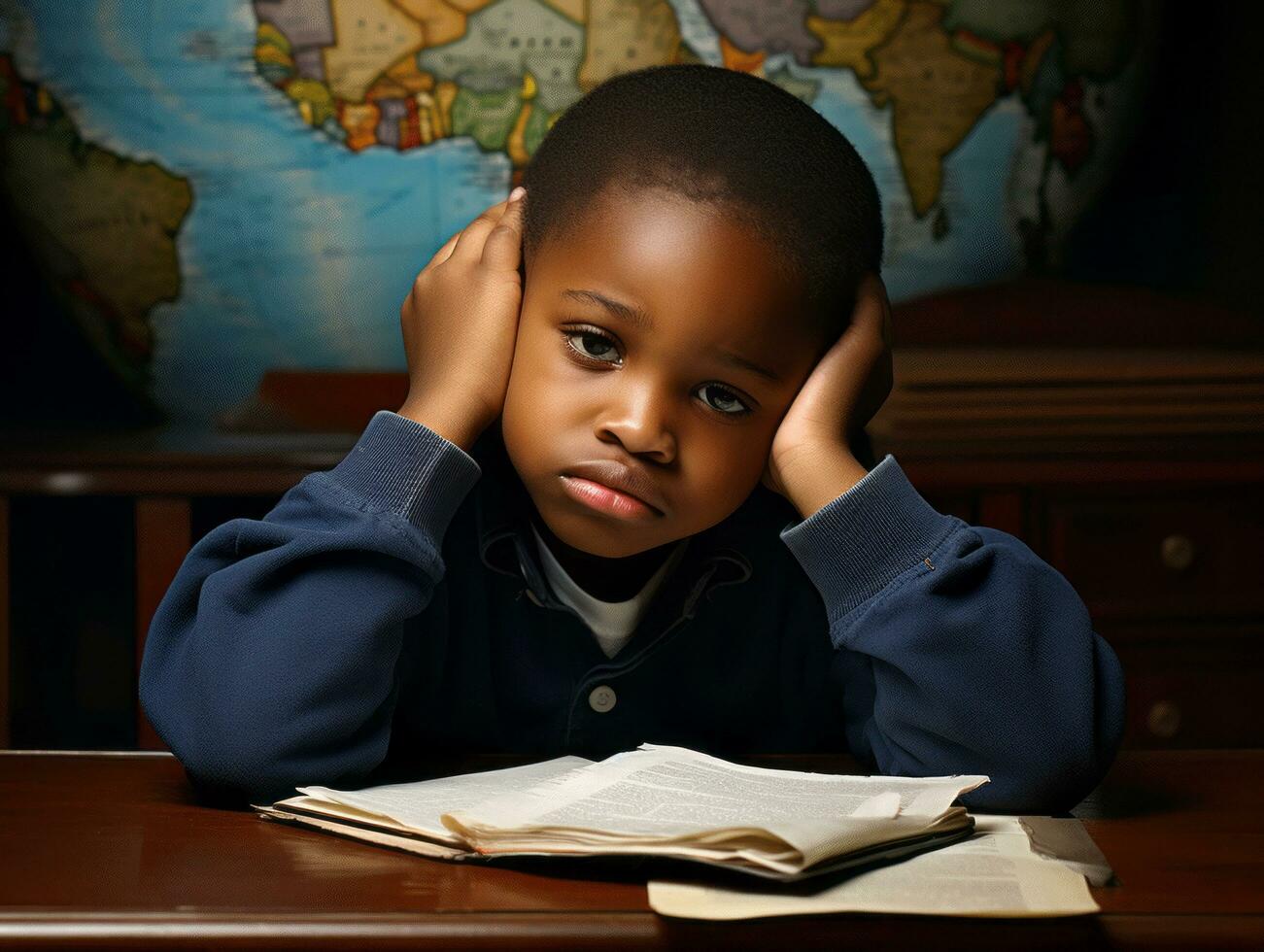 africano niño en emocional dinámica actitud en colegio ai generativo foto