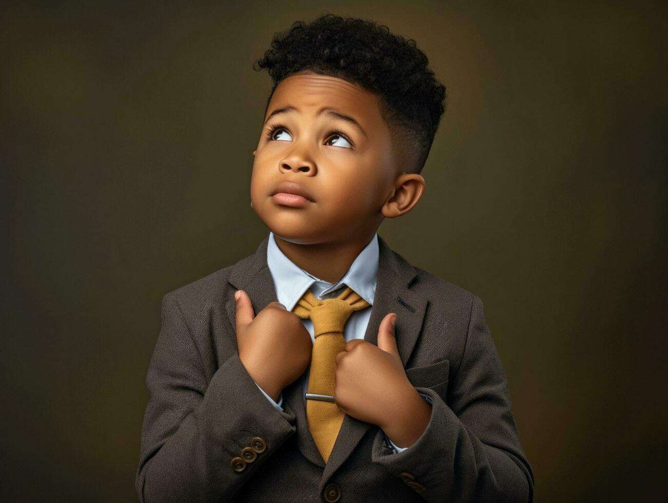 African kid in emotional dynamic pose in school AI Generative photo