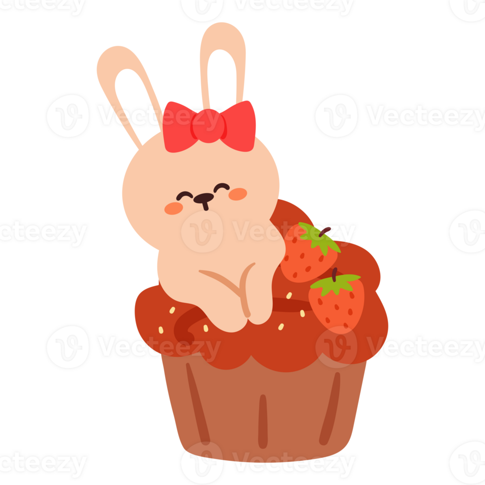 mignonne dessin animé fraise crêpe avec lapin. mignonne dessert conception icône png