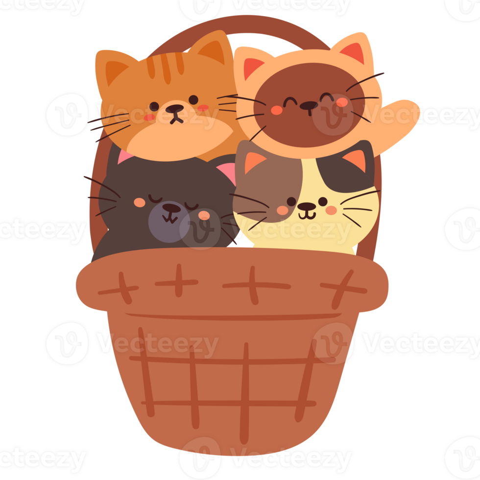 cute cartoon cats inside basket png
