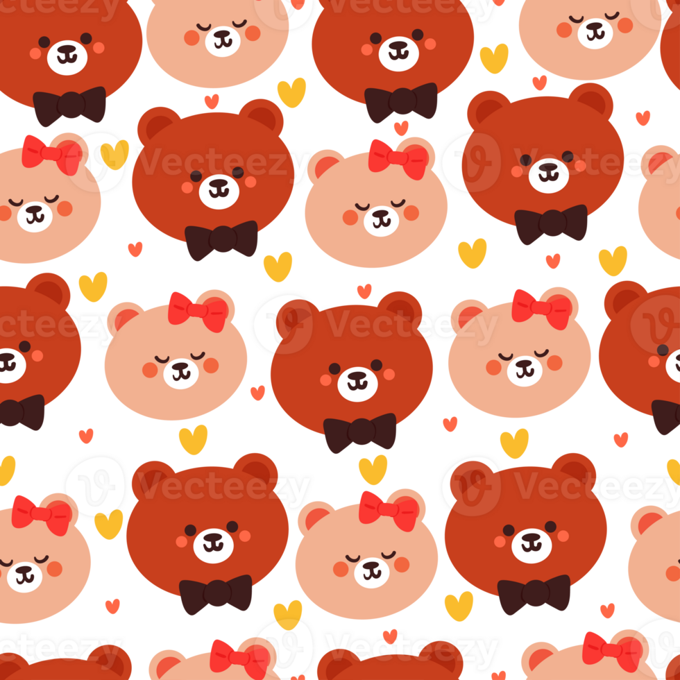 cute seamless pattern cartoon bear couple. animal wallpaper for valentine wallpaper, textile, fabric print, gift wrap paper png