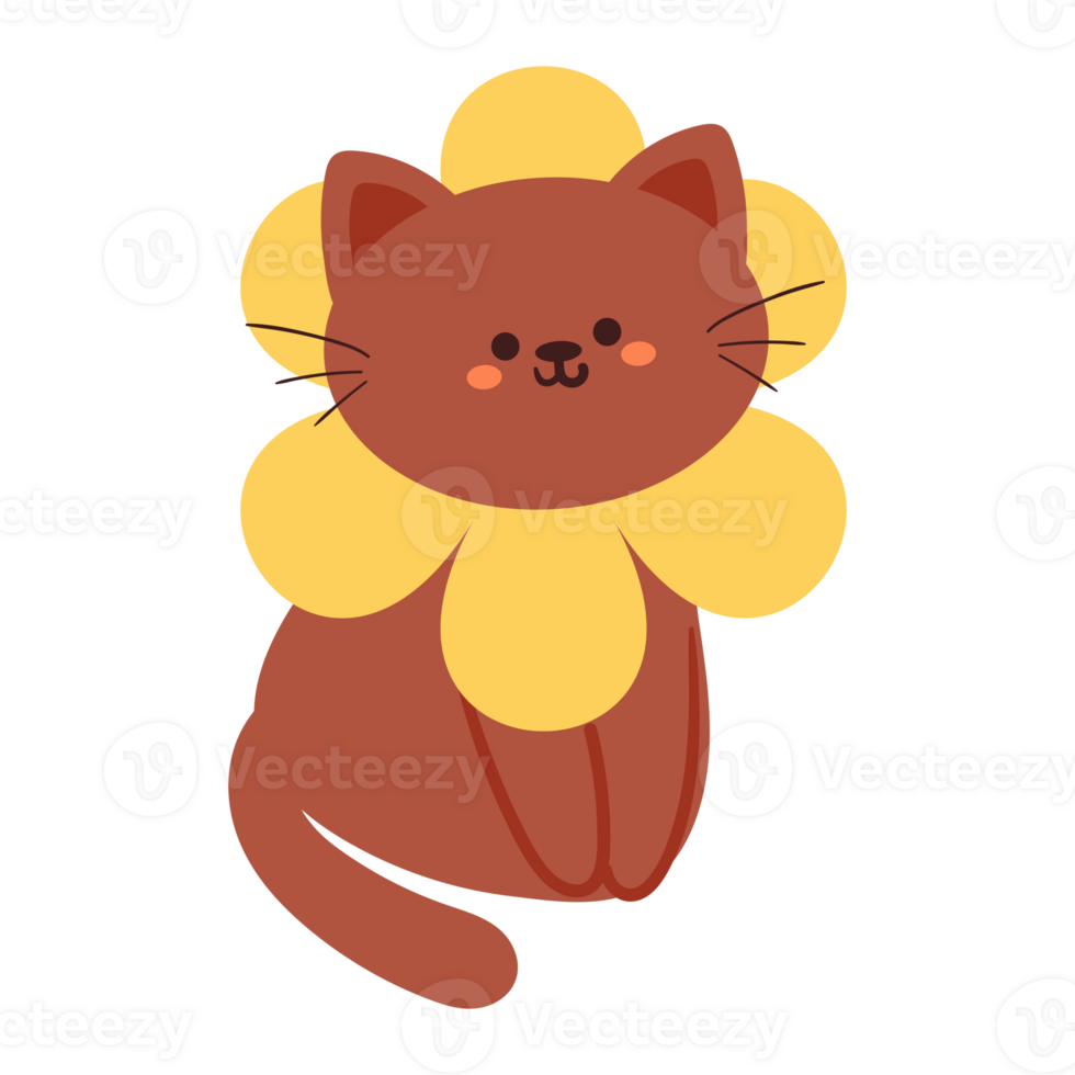 cartoon cat with flower accessories. cute animal drawing for sticker and icon png