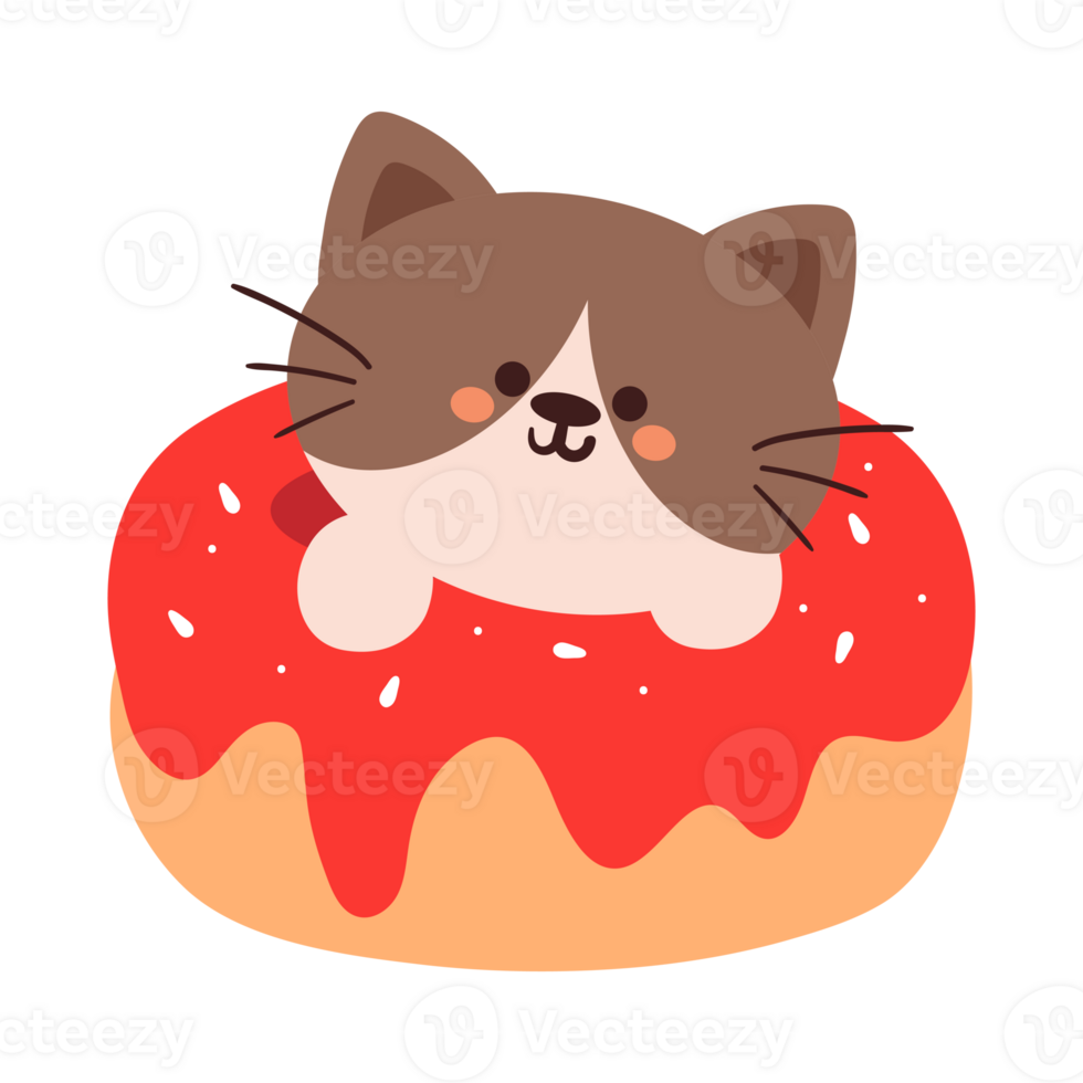 cute cartoon cat inside a pink doughnut png