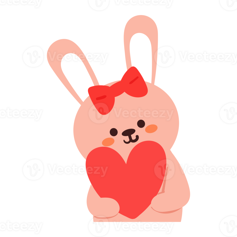 cartoon bunny holding red heart. cute animal drawing for icon and sticker png