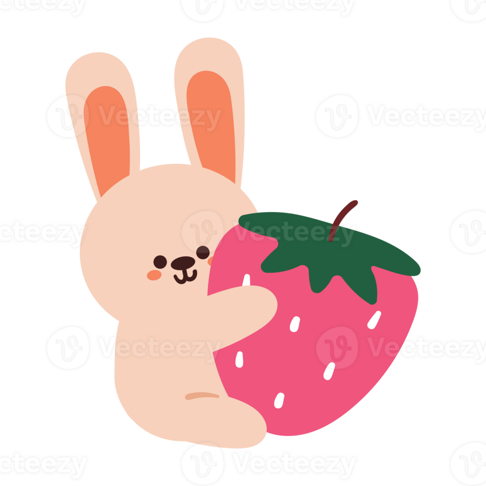 cute cartoon bunny holding a strawberry. cute dessert design icon png