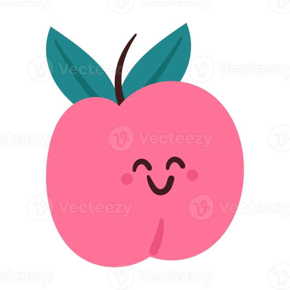 hand drawing cartoon peach with smile face. cute fruit icon for sticker png