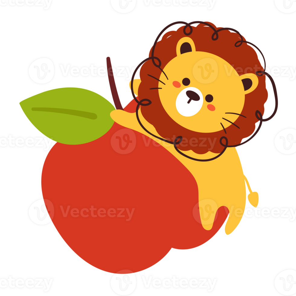 cute cartoon lion with apple png