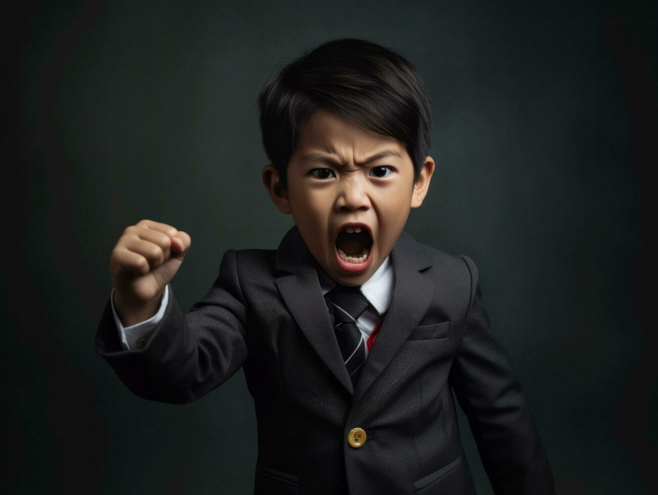 Asian kid in emotional dynamic pose in school AI Generative photo