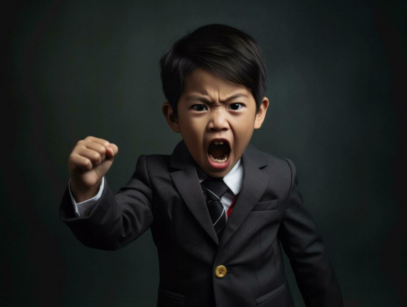 asiático niño en emocional dinámica actitud en colegio ai generativo foto