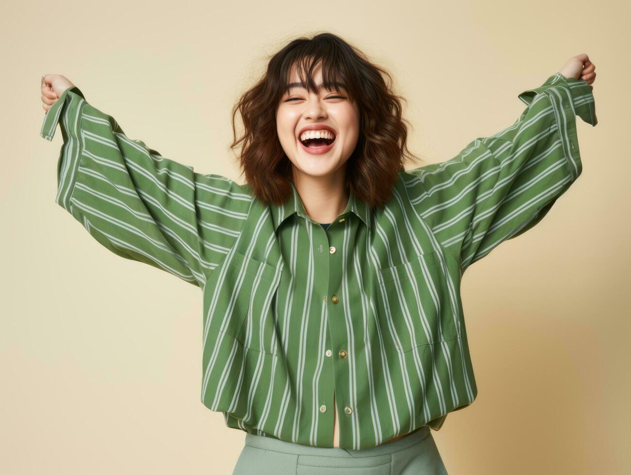 Plus size asian woman in emotional dynamic pose AI Generative photo