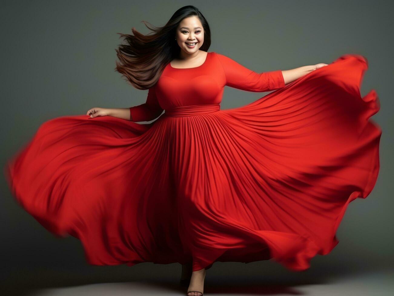 Plus size asian woman in emotional dynamic pose AI Generative photo