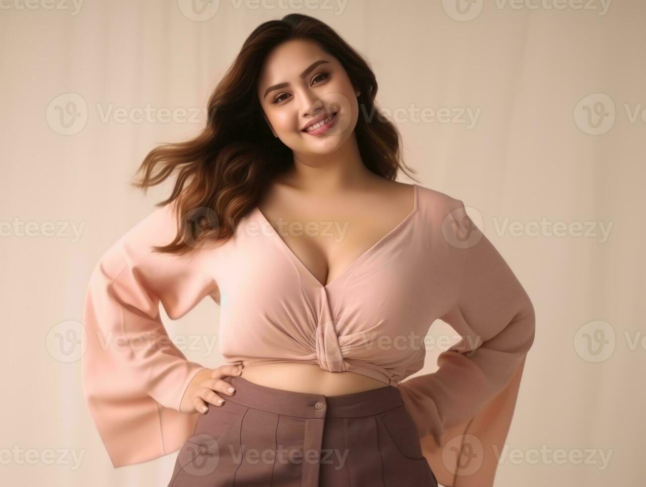 Plus size asian woman in emotional dynamic pose AI Generative photo