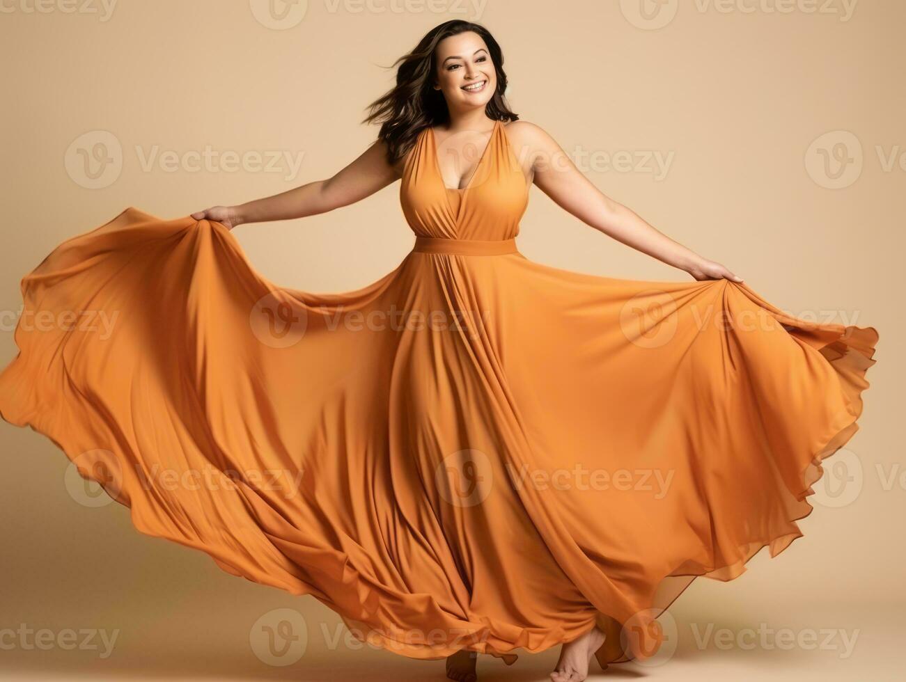 Plus size asian woman in emotional dynamic pose AI Generative photo