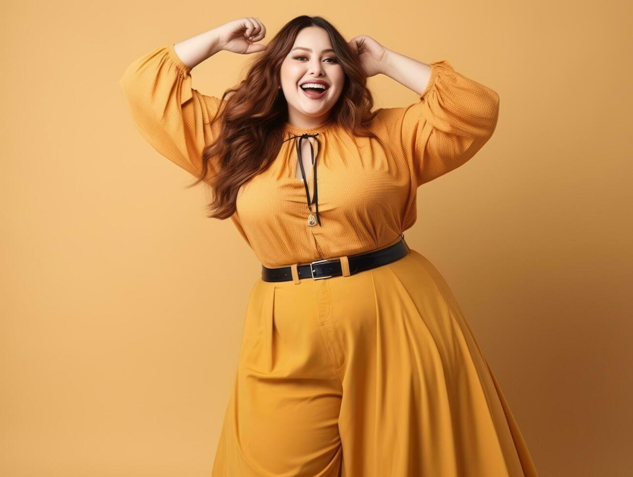 Plus size asian woman in emotional dynamic pose AI Generative photo