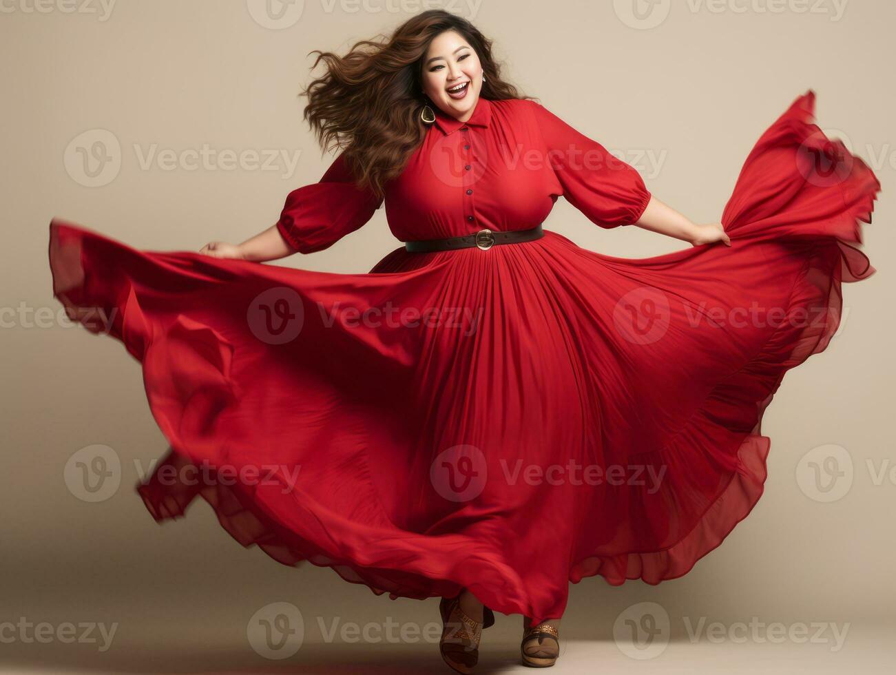 Plus size asian woman in emotional dynamic pose AI Generative photo