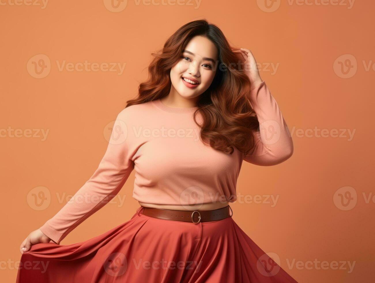 Plus size asian woman in emotional dynamic pose AI Generative photo