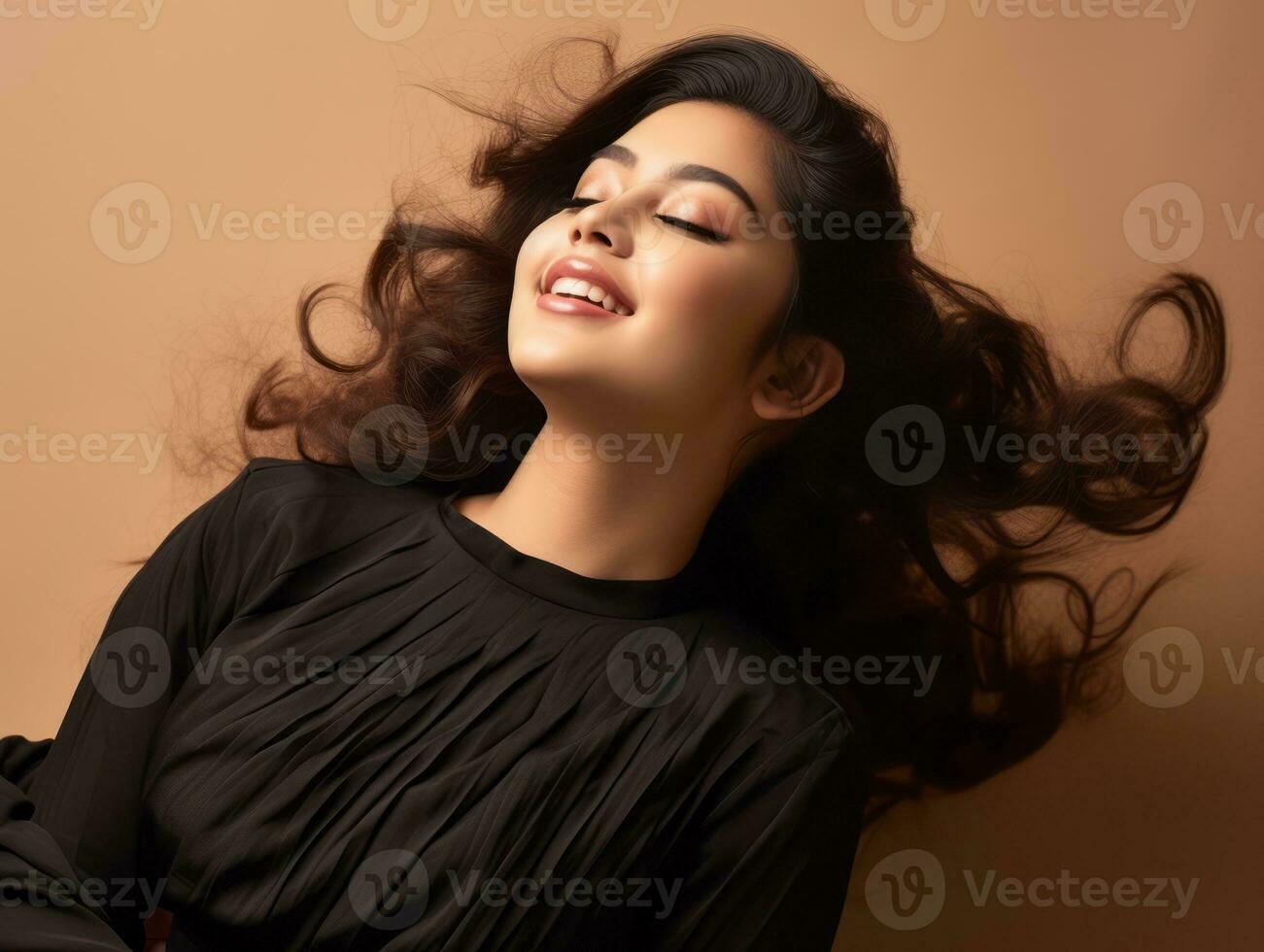 Plus size asian woman in emotional dynamic pose AI Generative photo