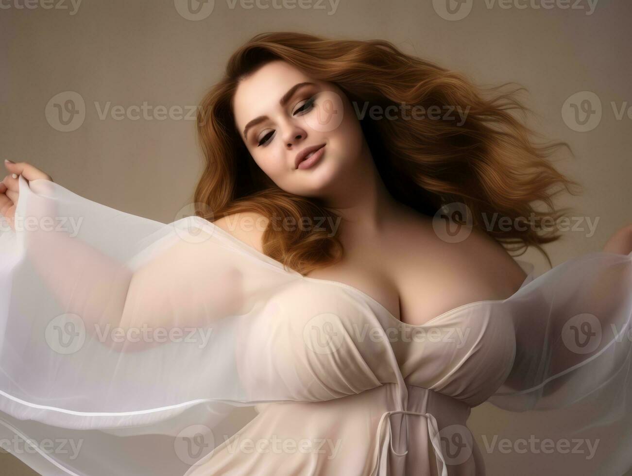 Plus size woman in emotional dynamic pose AI Generative photo