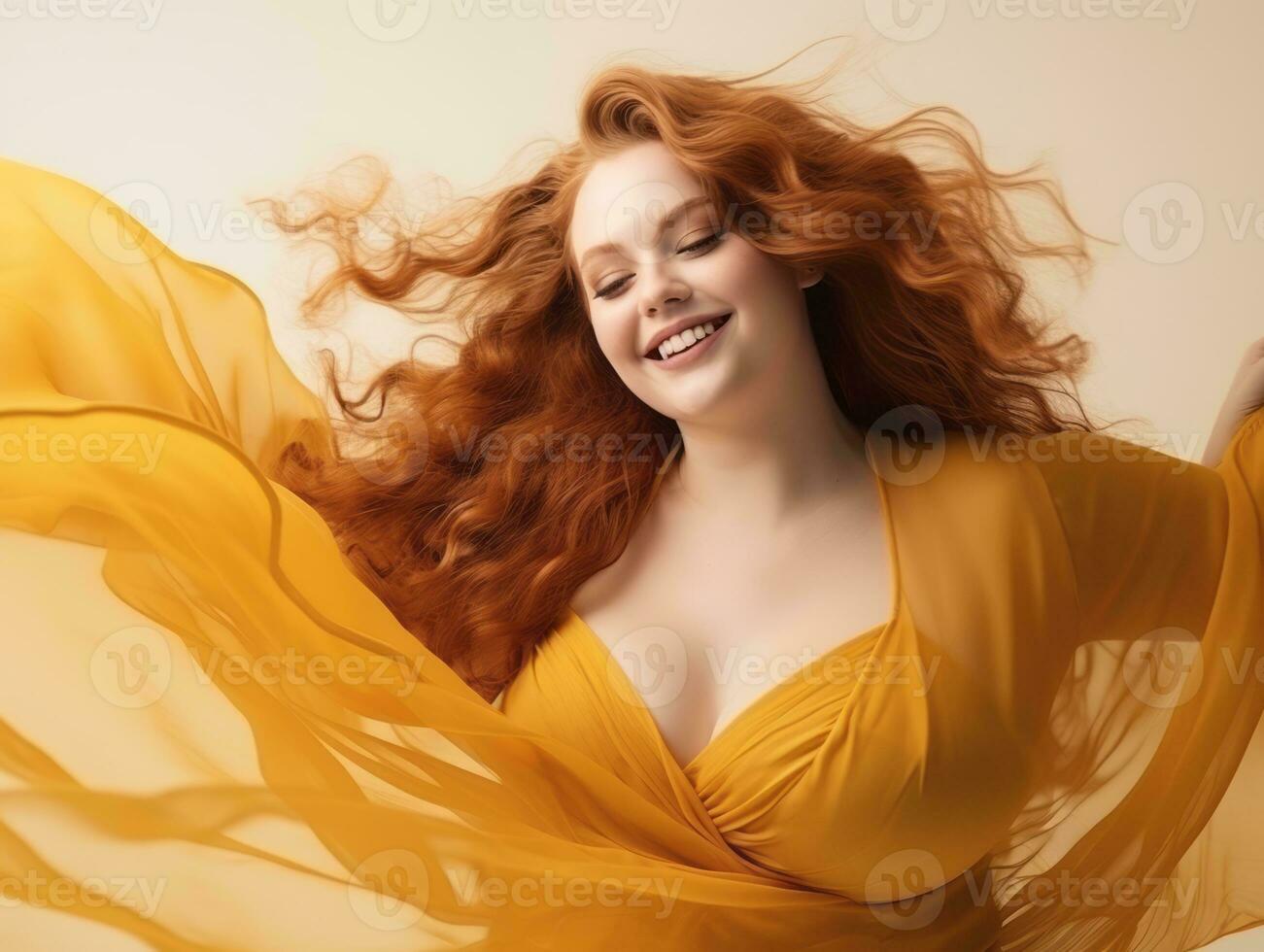 Plus size woman in emotional dynamic pose AI Generative photo