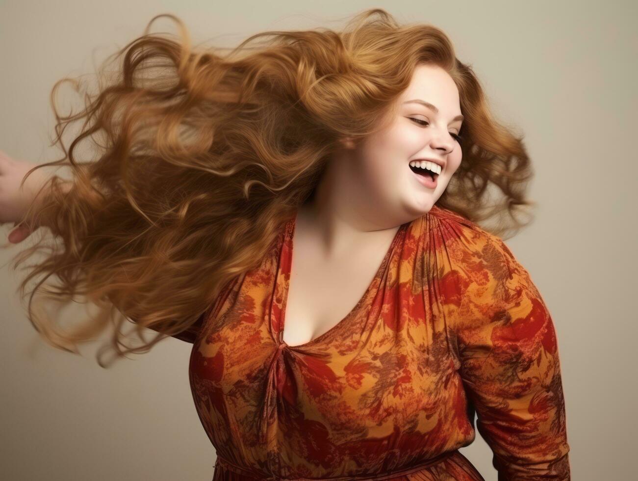 Plus size woman in emotional dynamic pose AI Generative photo