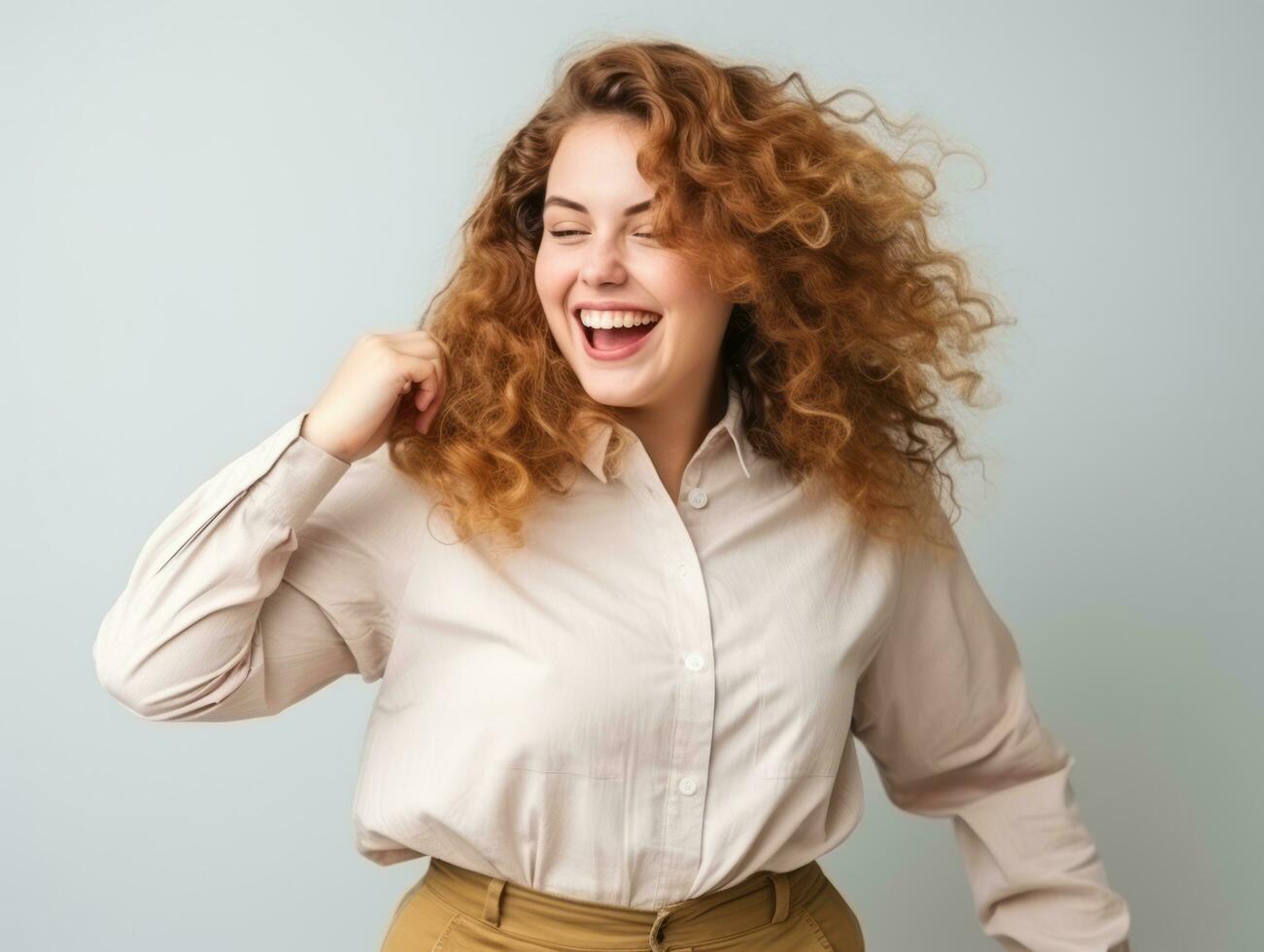 Plus size woman in emotional dynamic pose AI Generative photo