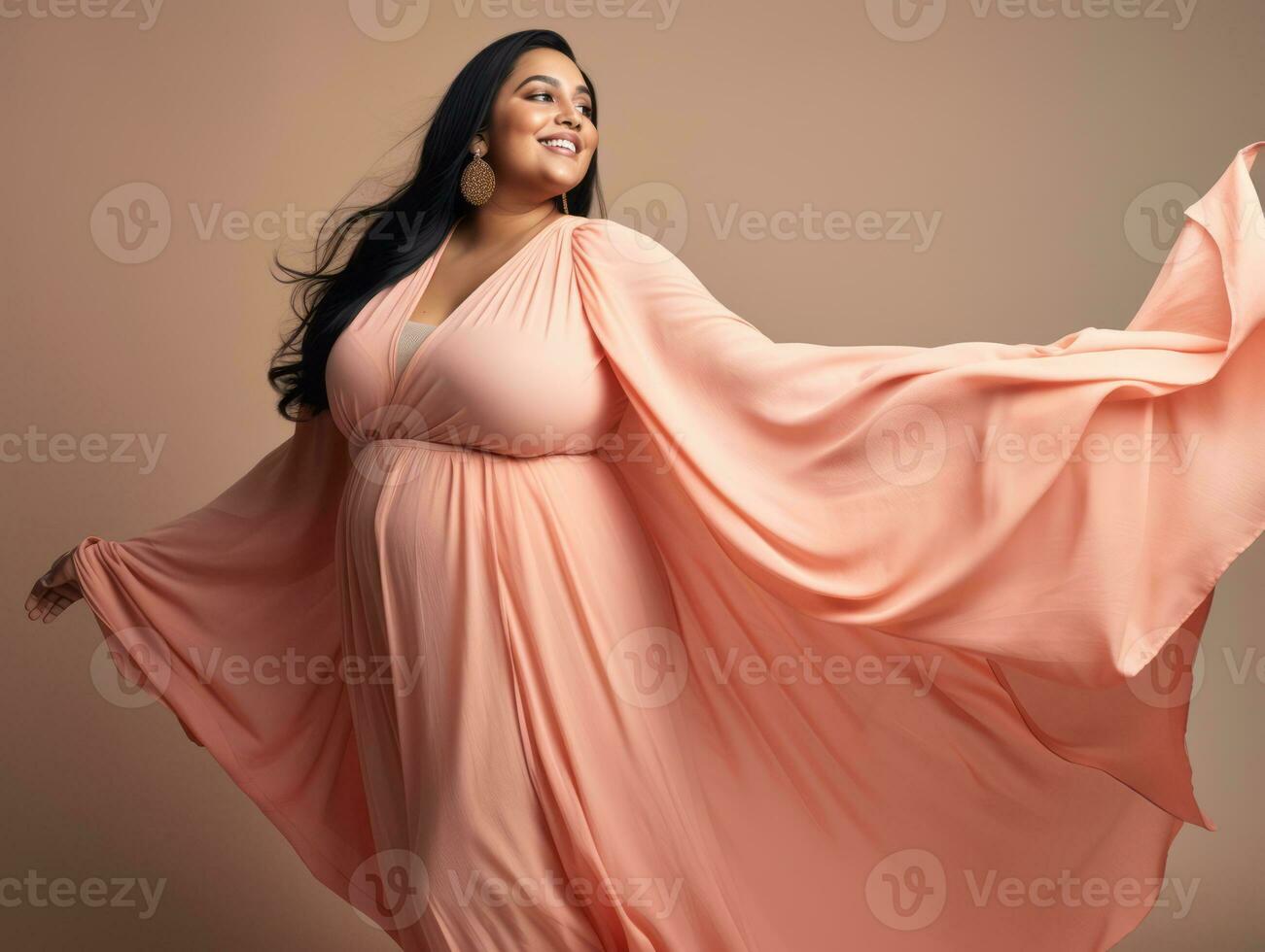 Plus size woman in emotional dynamic pose AI Generative photo