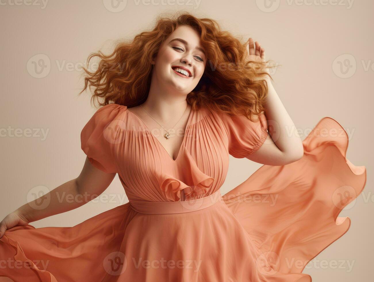 Plus size woman in emotional dynamic pose AI Generative photo