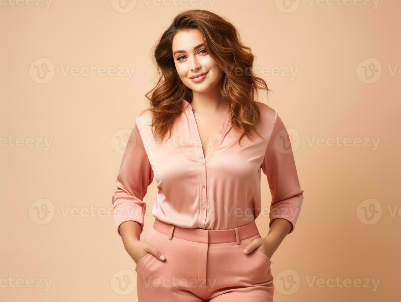 Plus size woman in emotional dynamic pose AI Generative photo
