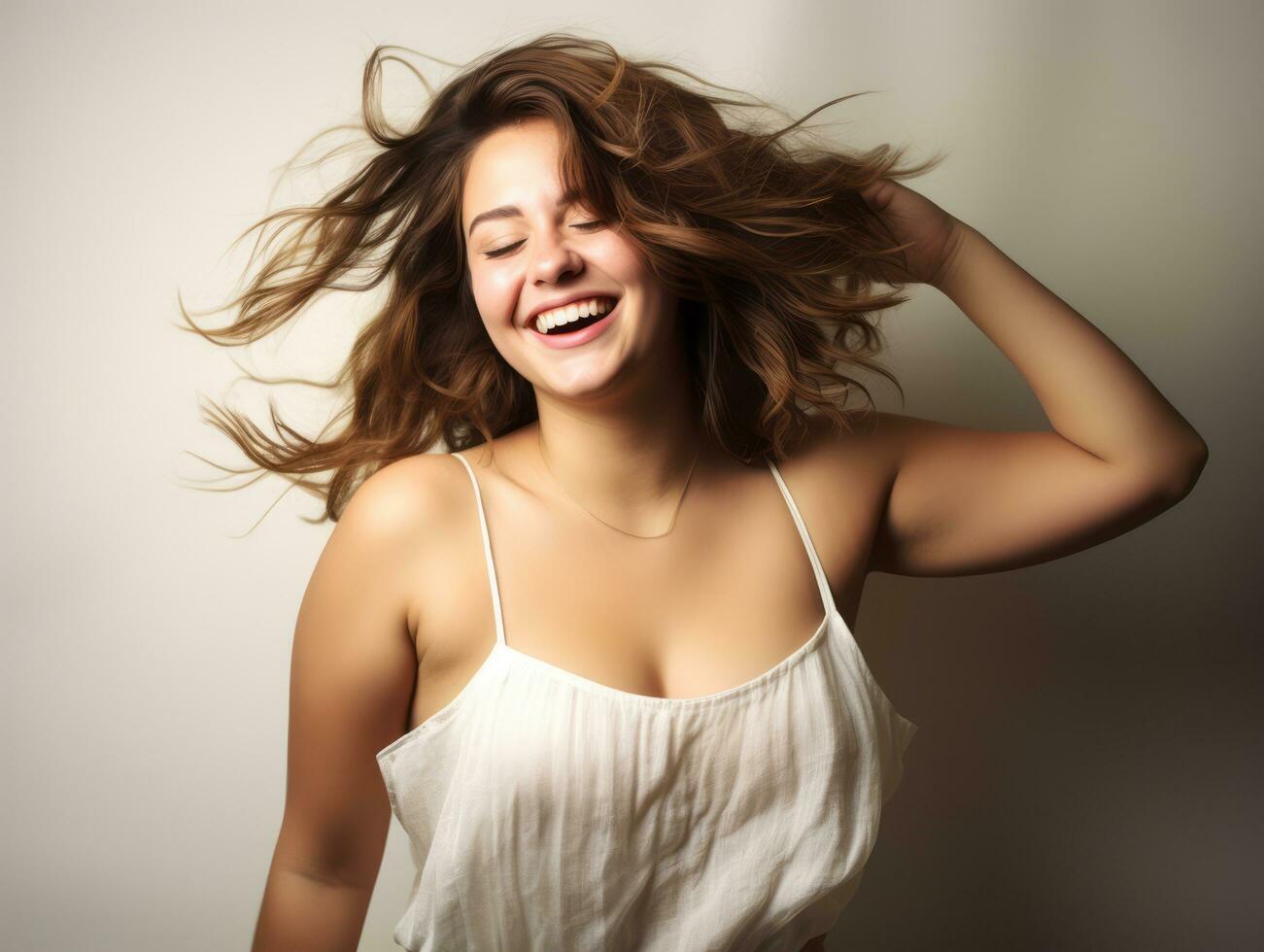 Plus size woman in emotional dynamic pose AI Generative photo