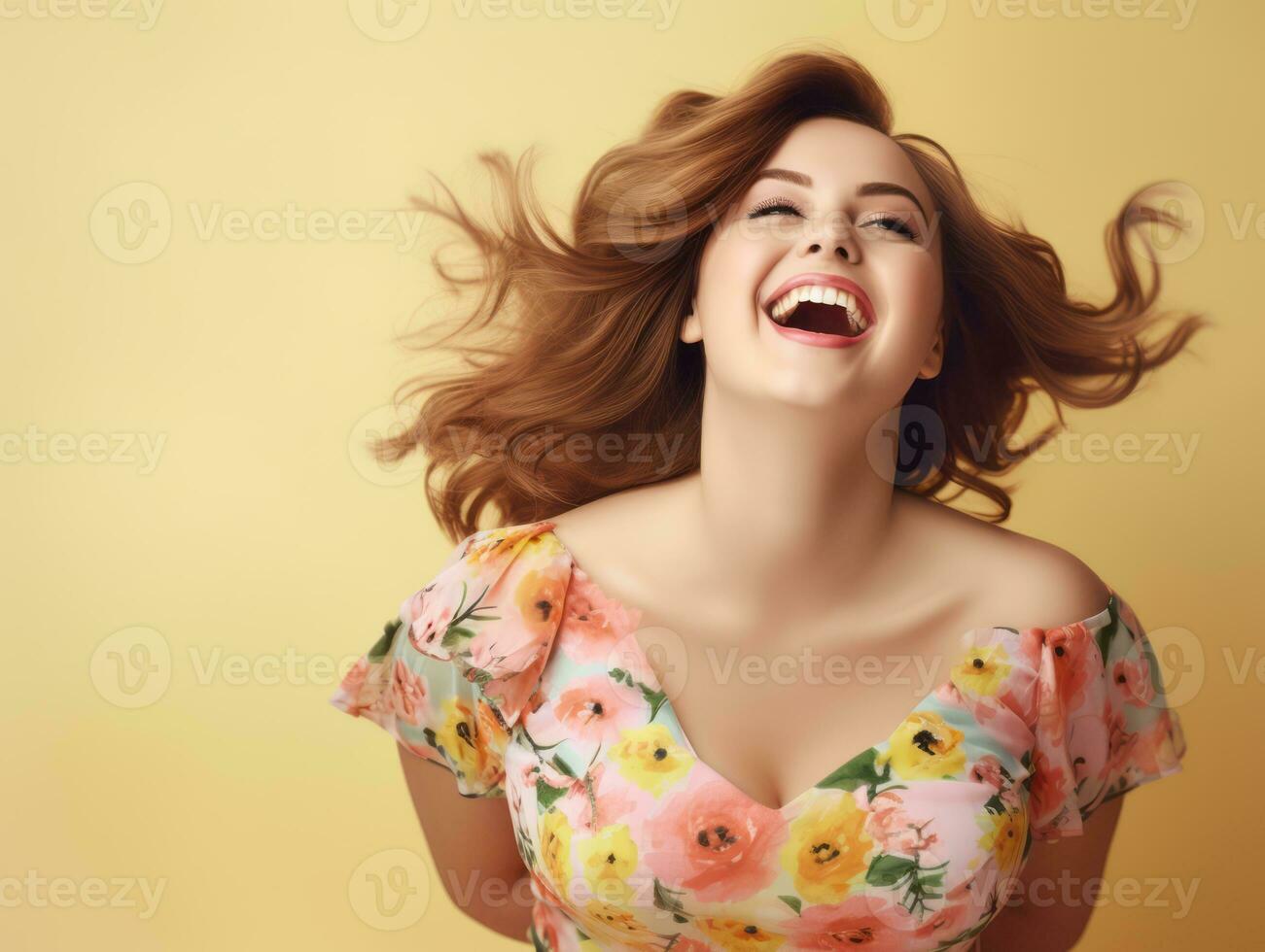Plus size woman in emotional dynamic pose AI Generative photo