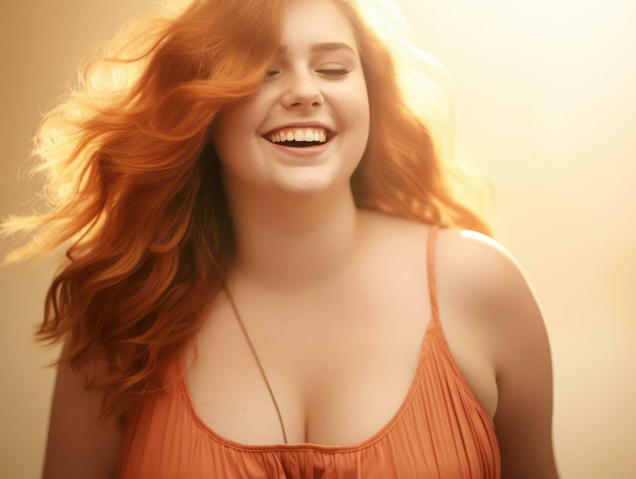 Plus size woman in emotional dynamic pose AI Generative photo