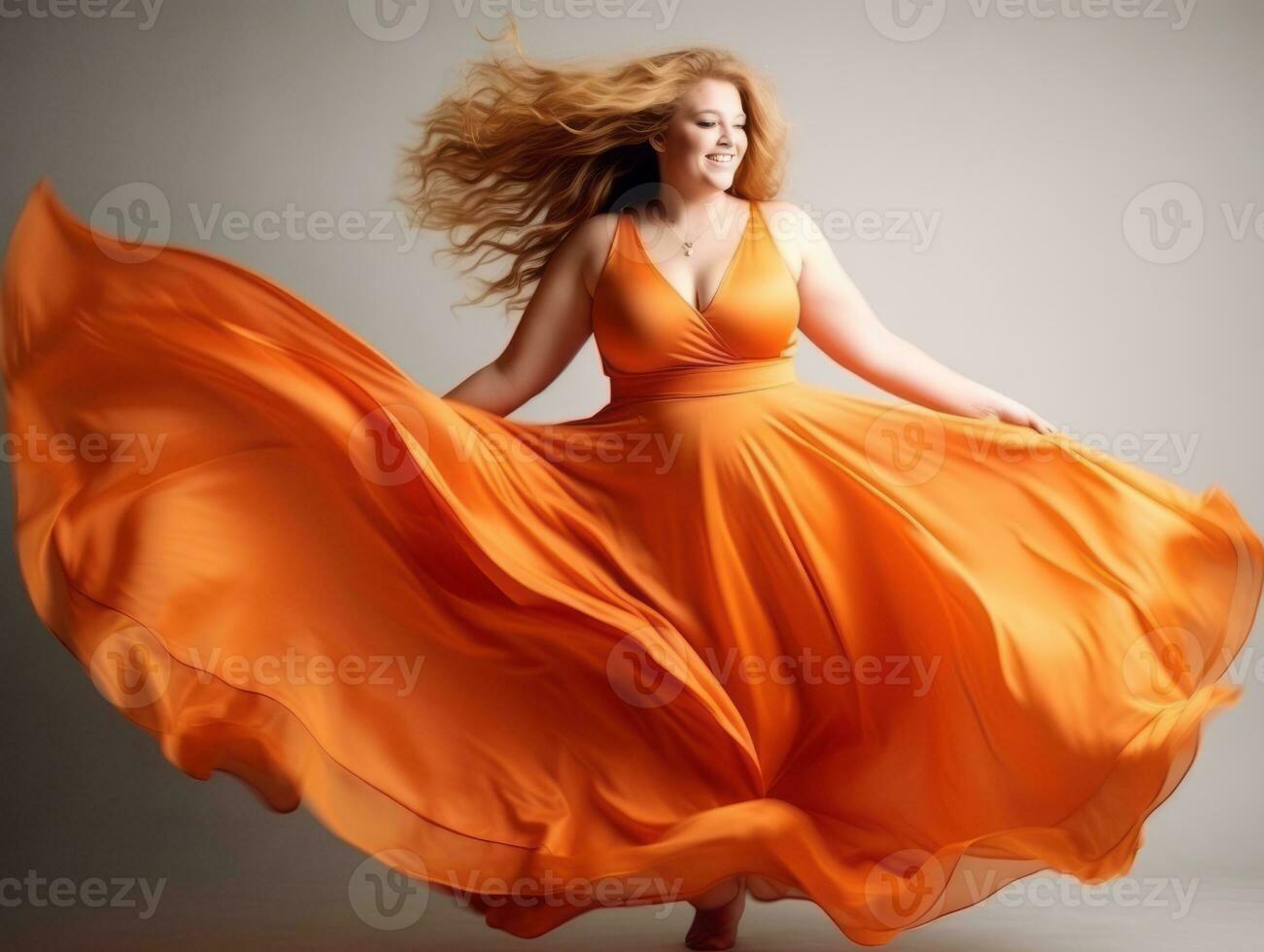 Plus size woman in emotional dynamic pose AI Generative photo