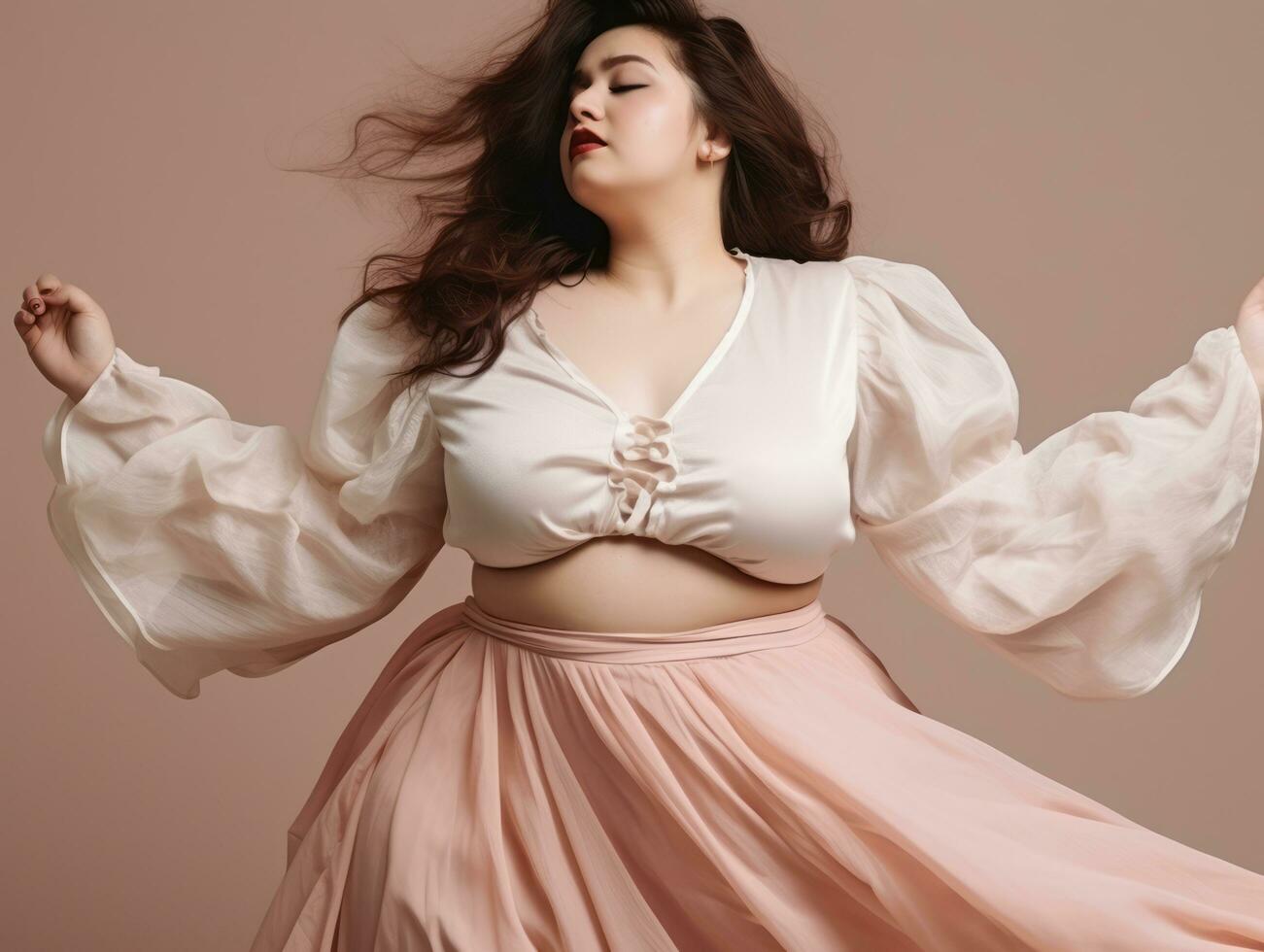 Plus size woman in emotional dynamic pose AI Generative photo