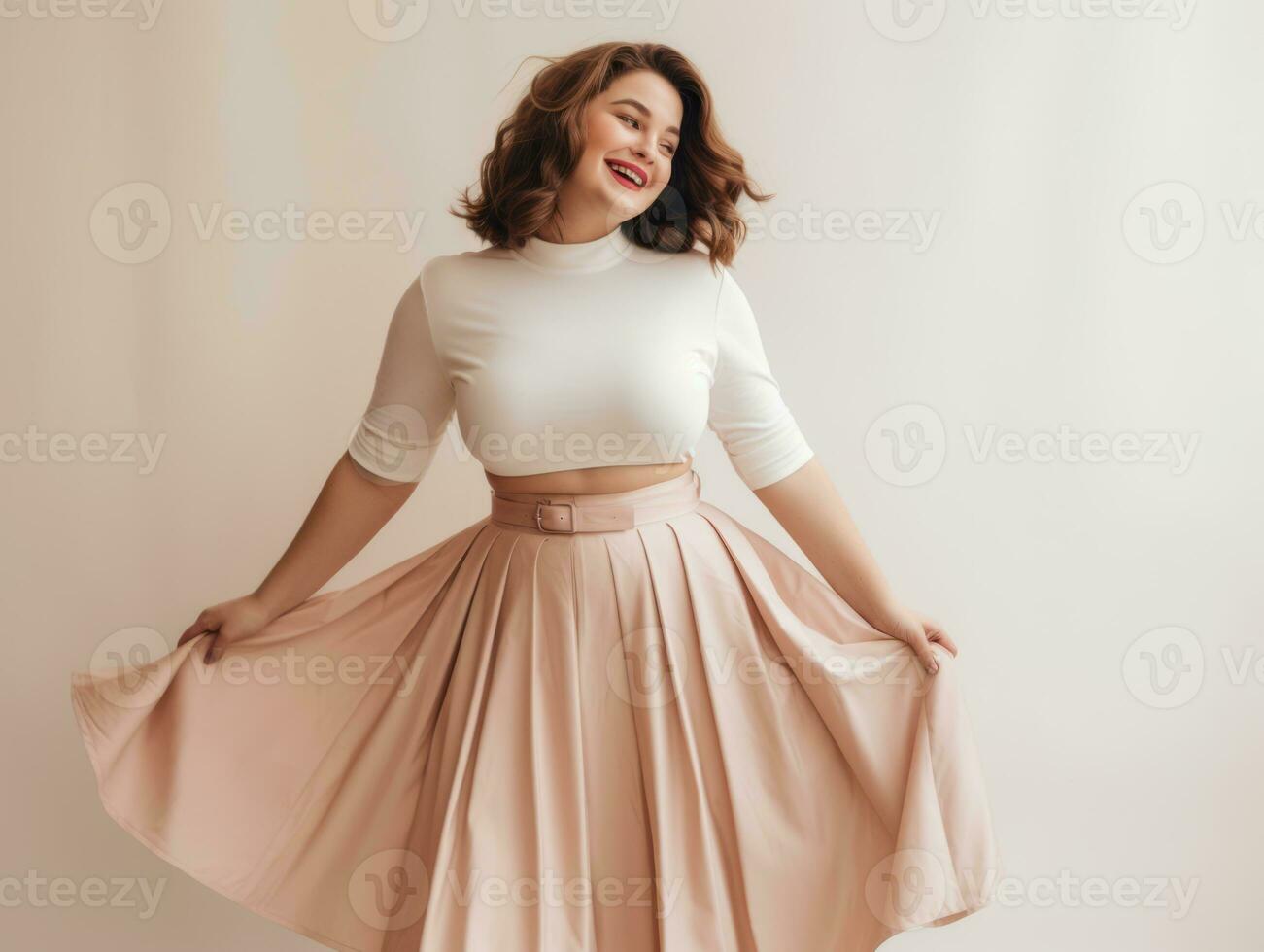 Plus size woman in emotional dynamic pose AI Generative photo
