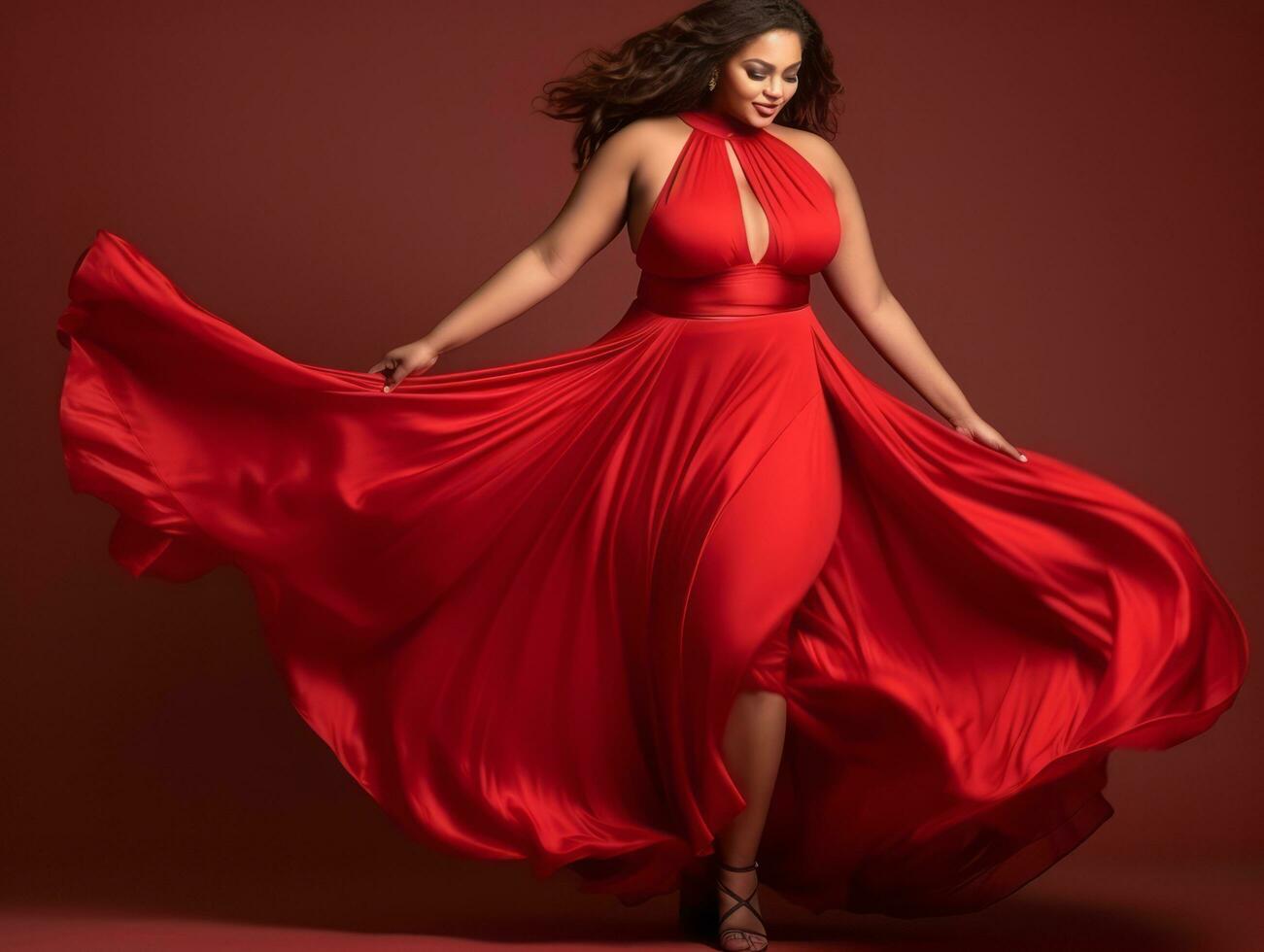 Plus size woman in emotional dynamic pose AI Generative photo