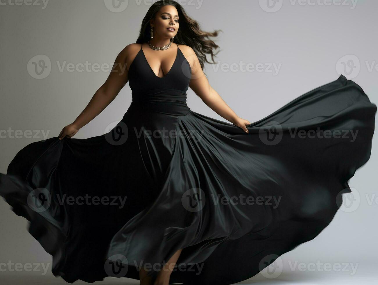 Plus size woman in emotional dynamic pose AI Generative photo
