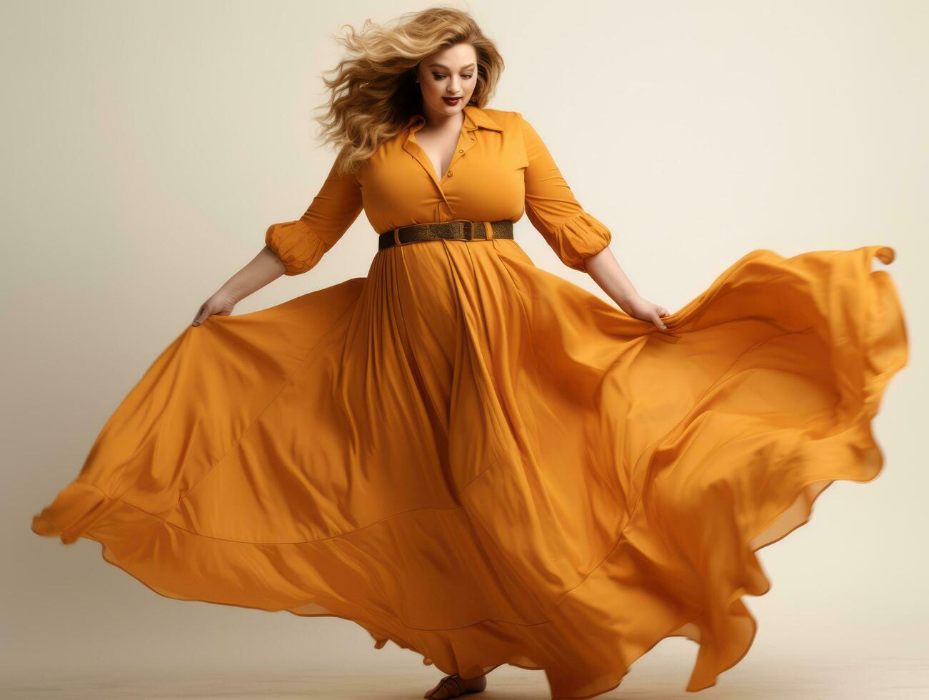 Plus size woman in emotional dynamic pose AI Generative photo