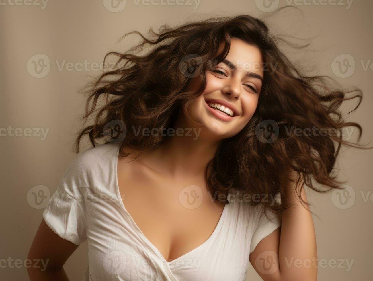 Plus size woman in emotional dynamic pose AI Generative photo