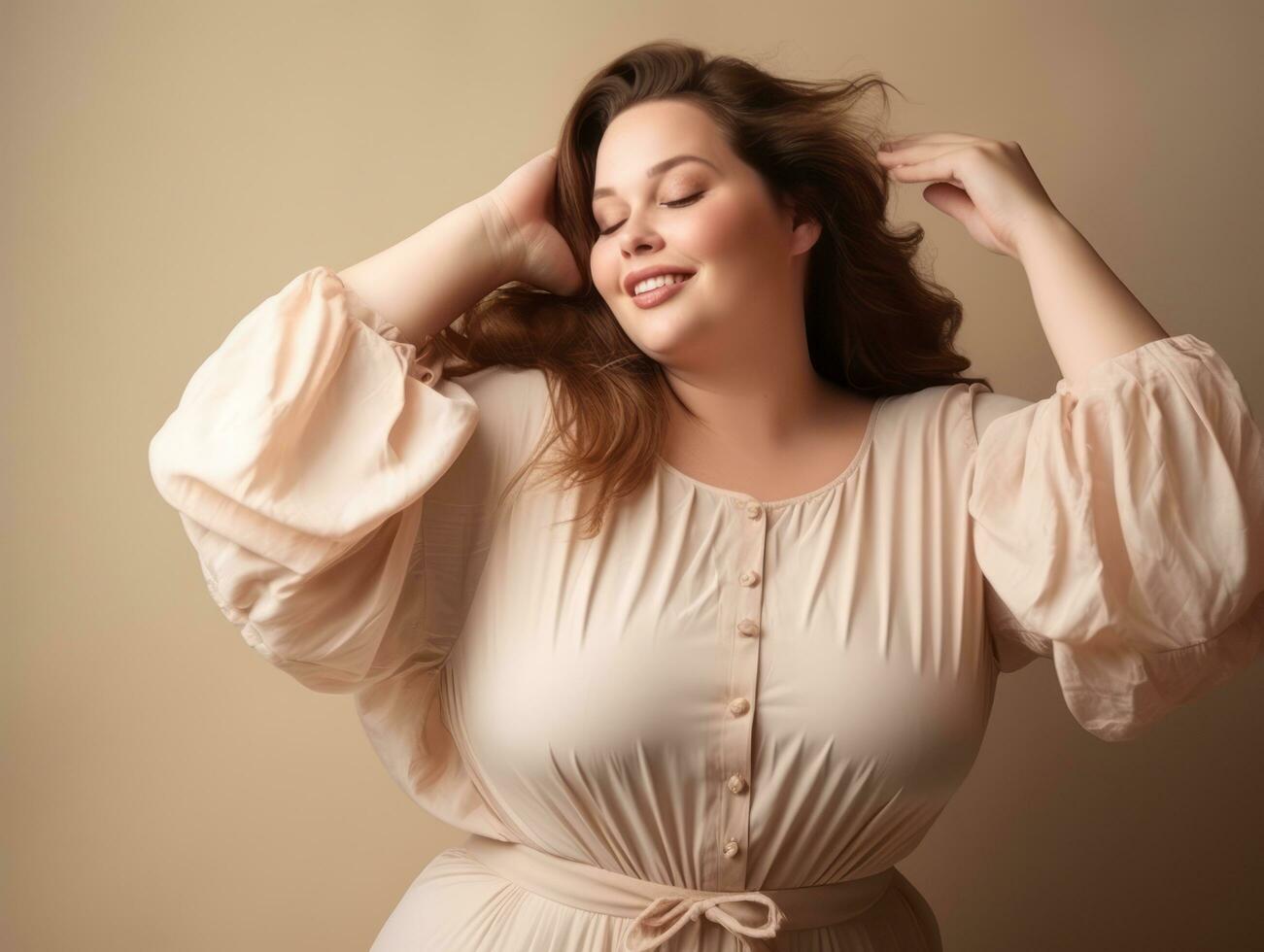 Plus size woman in emotional dynamic pose AI Generative photo