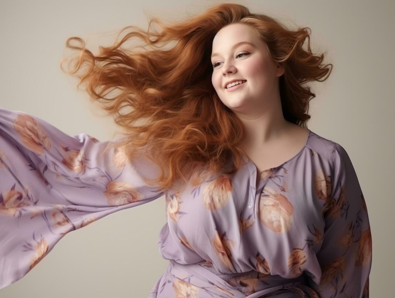 Plus size woman in emotional dynamic pose AI Generative photo