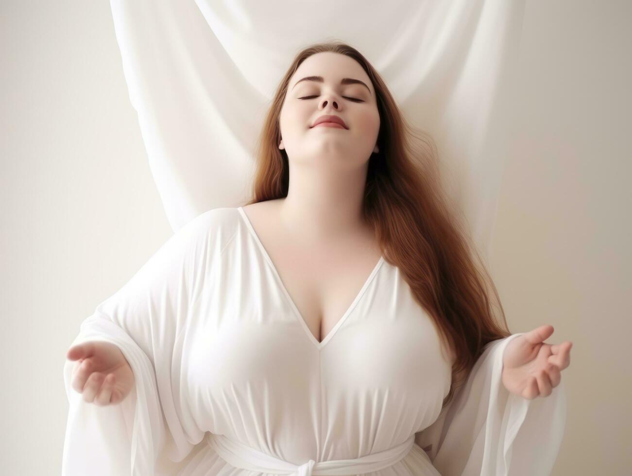 Plus size woman in emotional dynamic pose AI Generative photo