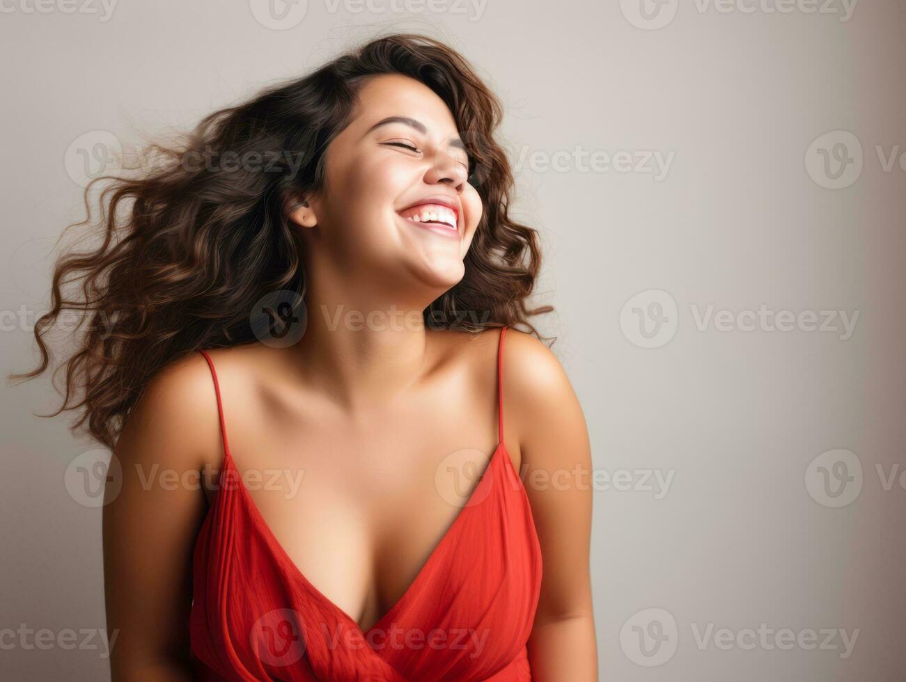 Plus size woman in emotional dynamic pose AI Generative photo