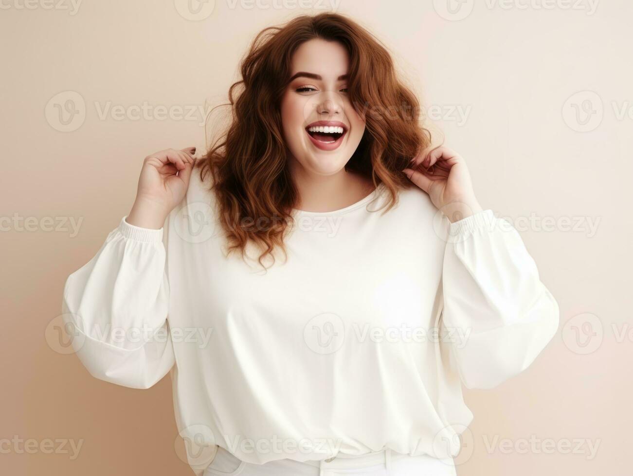 Plus size woman in emotional dynamic pose AI Generative photo