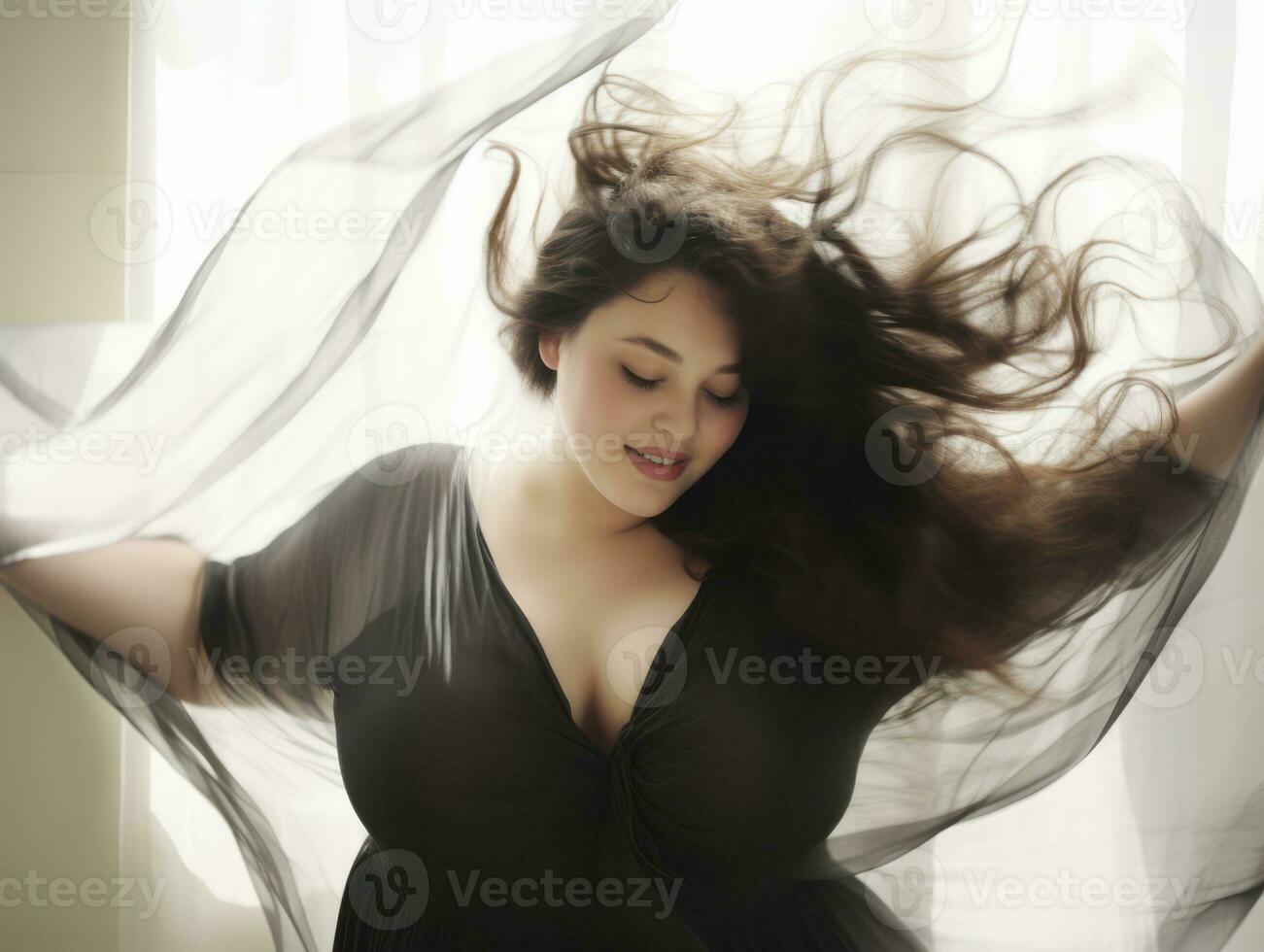 Plus size woman in emotional dynamic pose AI Generative photo