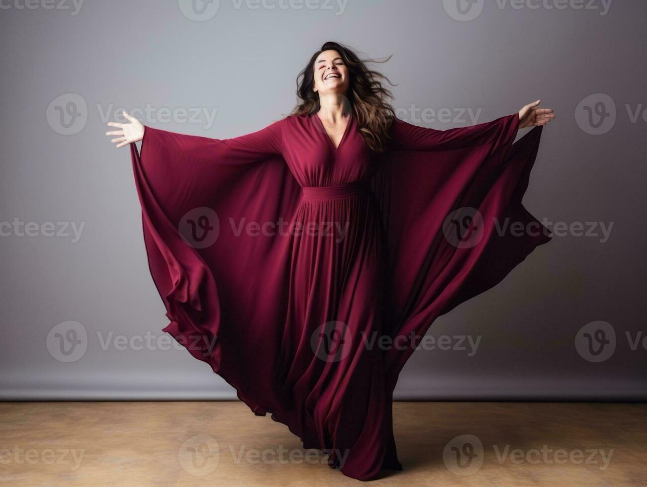 Plus size woman in emotional dynamic pose AI Generative photo