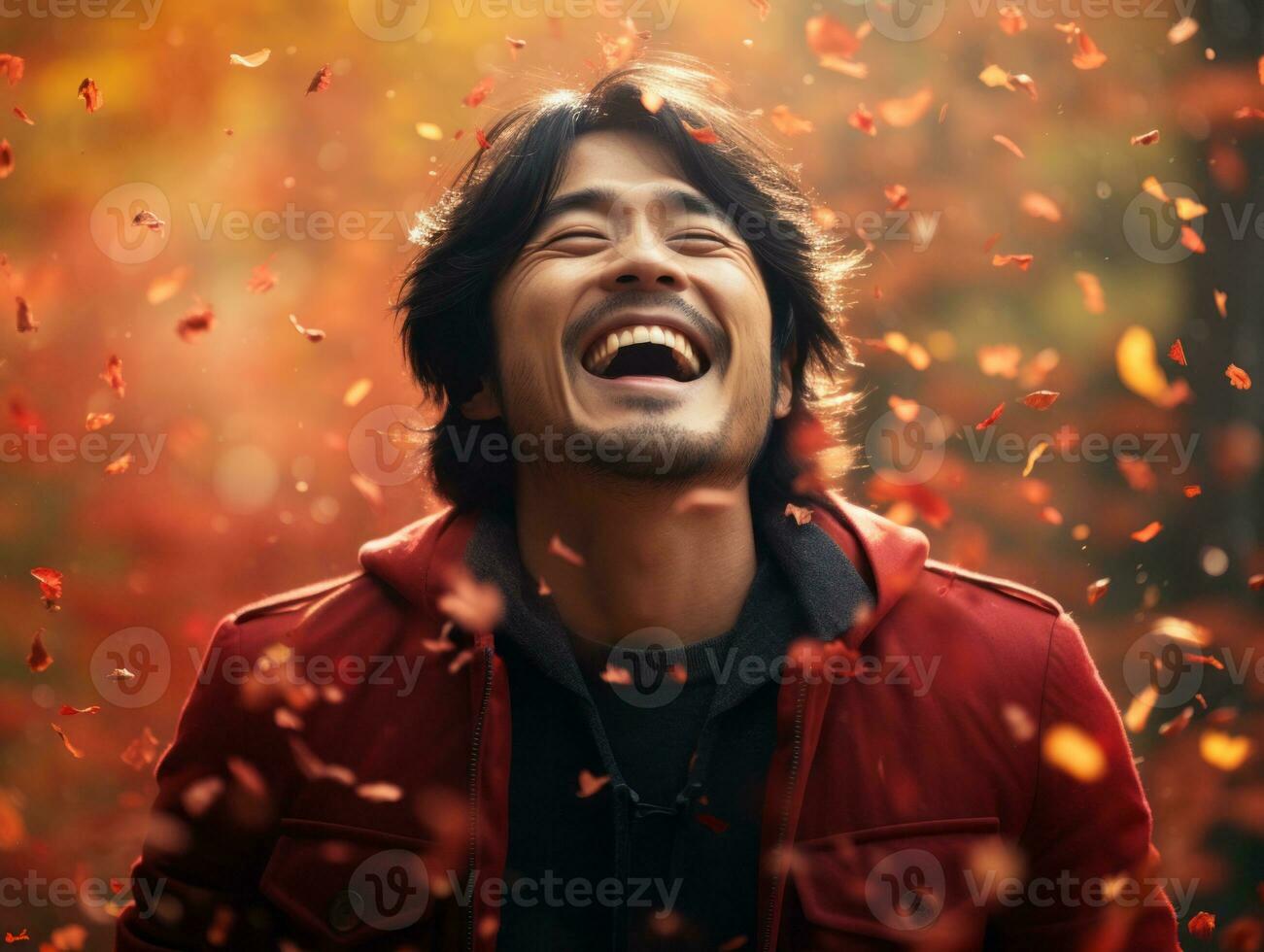 foto de emocional dinámica actitud asiático hombre en otoño ai generativo