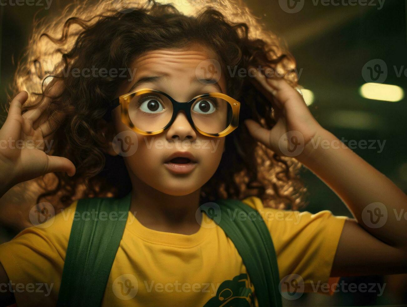 photo of emotional dynamic pose Brasilian kid in school AI Generative