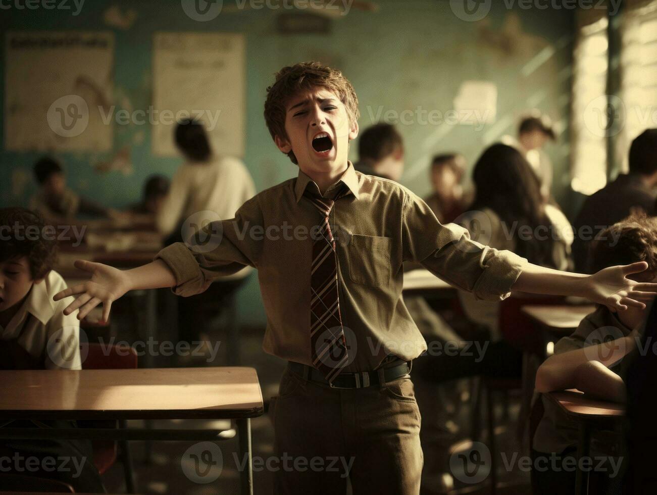 photo of emotional dynamic pose Brasilian kid in school AI Generative